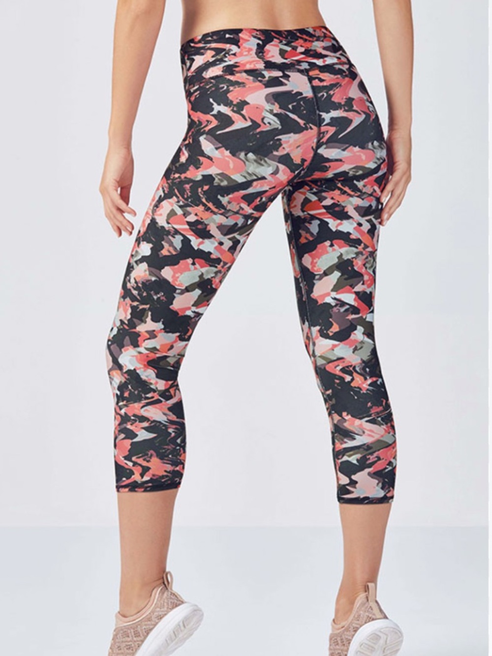 Fabletics Define PowerHold Mid-Rise Capri Medium camo pink grey black leggings
